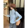 Suéter de malha trançada outono e inverno novo com meio zíper para mulheres, com gola virada, modelador e que rejuvenesce, blusa de malha feminina da moda