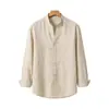 Camisa de lino sintético de manga larga para hombre transfronteriza, holgada y transpirable, top casual simple para hombre de talla grande para el trabajo