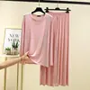 Conjunto de loungewear para mujer de modal con cuello redondo y manga larga, casual, talla grande, pijama ligero que se puede usar como ropa exterior, conjunto de dos piezas de corte holgado