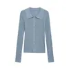 Cardigan de Punto Casual para Mujer con Cuello Polo y Hilo Metálico, Estilo Europeo y Americano, Transfronterizo, Nuevo Otoño 2025