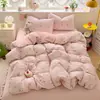 Conjunto de cama de algodão matelassê de quatro peças com capa de edredom estampada e lençol com elástico, estilo coreano, adequado para dormitórios estudantis, conjunto de cama de três peças