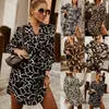Vestido Chemise de Outono e Inverno 2021 Europeu e Americano Novo ebay Amazon com Cinto na Cintura Manga Longa Estampado de Botão Único