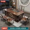 Juego de mesa de té y sillas de madera maciza, mesa de té de oficina con tetera, mesa de té integrada, preparación de té Kung Fu, una mesa y cinco sillas