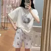 Gp pijamas sem etiqueta macio fofo sorvete animais marinhos gola redonda manga curta calções conjunto de pijamas loungewear feminino