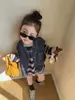 Roupa Infantil Estilo Coreano Conjunto de Primavera para Meninos e Meninas, Jaqueta Jeans Casual da Moda, Colete, Camiseta Listrada de Manga Longa, Shorts Conjunto de Três Peças