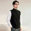 Novo colete de tricô quente de cashmere 100% puro, casual, com zíper e gola alta, moda outono e inverno para homens