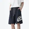 Short Esportivo com Patch de Tubarão Americano Masculino Verão Tendência Design de Marca Casual Calça de Cinco Pontos High Street Reta Média