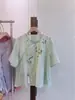 Camiseta de Verano con Botón de Rana, Solapa Oblicua, Imitación de Ramio, Estilo Chino Nuevo, Top 2026, Nueva Llegada, Camiseta Bordada de Manga Corta, Talla Única para Mujer