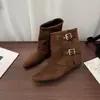 Botines de Gamuza con Hebilla Estilo Coreano para Mujer 2026 Otoño/Invierno Botas de Caña Alta para Pantalón Estilo Chica Picante Botas Vaqueras Botas Juveniles