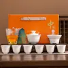 Juego de té Kung Fu de porcelana blanca Dehua, juego completo de alta gama para uso doméstico, caja de regalo para eventos, regalo corporativo para empresas, recuerdo