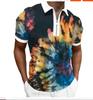 Polo con cremallera y estampado 3D transfronterizo, manga corta, holgado, talla europea, de secado rápido, con solapa y estilo hipster.
