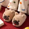 Chinelos de Algodão com Desenho de Cachorro para Mulheres no Inverno, Chinelos Quentes Antiderrapantes para Uso Interno para Homens, Chinelos Fofos de Pelúcia para Homens no Inverno