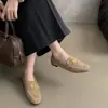 Nuevos Zapatos de Solapa de Boca Profunda Otoño 2026 para Mujer Mocasines de Gamuza sin Cordones Mocasines de Estilo Británico para Mujer Punta Cuadrada Retro
