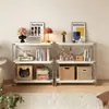Estantería de madera maciza estilo crema para sala de estar, estante de exhibición de eje ligero de pie, estantería de almacenamiento de juguetes para niños de varias capas