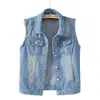Colete Jeans Claro Feminino Curto Primavera e Verão Slim Fit Emagrecedor Multicolorido Manga Cortada Sem Mangas Colete Top