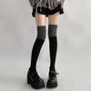 Calcetines hasta la rodilla con bloques de color negro y gris para mujer, otoño e invierno, punto vertical de caña larga, calcetines altos hasta el muslo negros, medias ajustadas tipo japonés