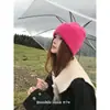 Gorro de punto de pelo de conejo color dopamina de doble inin para mujer, estilo holgado que estiliza el rostro, gorro cálido para cubrir la cabeza