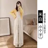 Calça de veludo cotelê cinza de perna larga para mulheres, outono e inverno, forrada com fleece, novo modelo 2026, corte reto slim, tamanho petite, calça casual esportiva
