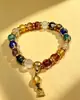 Pulseira Original Nova de Vidro com Folha de Ouro e Pedras Múltiplas em Fio Único para Homens e Mulheres Item Quente do Templo com Pulseira de Pingente de Três Passagens Atacado
