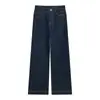 Jeans petite azul denim para mulheres 2026 Primavera e Outono azul escuro cintura alta emagrecedor perna larga flare calças compridas estilosas