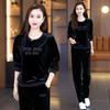 Traje Deportivo de Terciopelo Dorado para Mujer, Primavera, Otoño e Invierno, Talla Grande, Nuevo Estilo Transfronterizo, Pantalones que Reducen la Edad, Traje para Correr, Conjunto de Dos Piezas