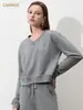 Sudadera de Manga Larga Nueva para Mujer CANVAUS Mujer 2024 Invierno Cuello en V Hombro Caído Manga Sencilla Estilo Bordado Sudadera