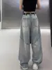 Pantalones vaqueros vintage americanos de talla grande para mujer, otoño, nuevos, holgados, de cintura alta, adelgazantes, con pierna recta y pierna ancha