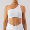 Roupa íntima esportiva de yoga com ombro inclinado e fio invisível transfronteiriço europeu e americano sexy para mulheres, sutiã esportivo no atacado