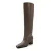 Botas largas de moda coreana de 7 cm de tacón, modelo nuevo otoño e invierno 2026, punta cuadrada, tacón grueso, botas de montar altas hasta la rodilla para mujer