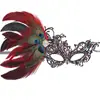 Máscara de mascarada con plumas de pavo real, pedrería, encaje bicolor, diseño de cisne para Halloween, Carnaval y fiestas de disfraces