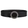 Cinturón de piel de vaca con hebilla redonda para mujer, decorativo, combinable, ancho, moderno, para gabardina, de piel auténtica, color negro