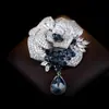 Broche Rosa Brilhante Borla de Cristal de Alta Qualidade para Mulheres Cheio de Zircônia Moda de Luxo Elegante Pino para Blazer