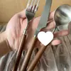 Conjunto de Talheres de Madeira Maciça Nogueira com Colher e Hashis de Aço Inoxidável 304 para Uso Doméstico com Cabo de Madeira Colher de Sopa Talher de Jantar Ocidental