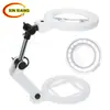 Superficie de espejo grande de 138 mm, Doble uso para cargar/batería, Luz anular sin sombras LED de 22 LEDs, Lupa de escritorio con dos niveles de aumento