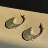 Pendientes Cepillados con Diamantes de Estrella y Luna de Nuevo Estilo para Mujer, Diseño de Nicho, Pendientes de Lujo Ligero para el Día a Día, Pendientes Simples en Forma de C