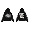Moletom com Capuz Estampa Estrela do Inferno Desgastado Retro Americano Calças Casuais Largas Hip-Hop Terno de Casal Masculino e Feminino