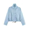 Z AliExpress Mais Vendido Atacado Comércio Exterior Transfronteiriço Moda Feminina Europeia e Americana Casual Bainha com Cordão Bolinhas Gola Alta Jaqueta