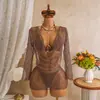 2026 Estilo Nuevo Europeo y Americano Cuello Oscilante Lentejuela Especial Manga Larga Malla Traje de Baño de Tres Piezas Bikini Transfronterizo