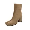 Botas de moda de goma TPR adhesiva para manualidades, punta cuadrada, tacón grueso, para todas las estaciones, botines de uso diario