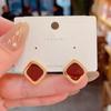 Pendientes de botón de plata S925 con forma de rombo y esmalte, con un diseño de nicho, pendientes elegantes y de moda que hacen que el rostro parezca más delgado, estilo geométrico