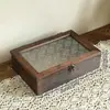 Bandeja de té de madera de lujo ligero estilo chino con cristal de flor de begonia, gabinete vintage para cosméticos y artículos varios, caja de almacenamiento de escritorio
