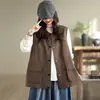 Toma real de chaleco chaqueta de trabajo estilo vintage para mujer de algodón lavado, abrigo corto casual con cuello alto