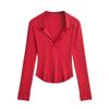 Moda Europeia e Americana Camiseta Básica Feminina 2024 Outono Nova Desejo Puro Ombro Polo Manga Longa Cintura Formiga Slim Camiseta Mulheres