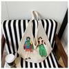 Nova Bolsa de Tricô Vintage de Design de Nicho Estilo Coreano Bolsa de Ombro de Tricô com Personagem de Desenho Animado Bolsa Tote de Grande Capacidade Bolsa de Férias