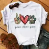 Blusas Femininas Transfronteiriças Patas de Animal Coração Dropshipping Letras Moda Retrô Camiseta Feminina Manga Curta