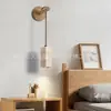 Lámpara de pared vintage estilo japonés para mesita de noche de dormitorio, estilo wabi-sabi de mediados de siglo, travertino amarillo artificial, lámpara de pared decorativa ambiental para estudio y lectura