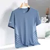 Nueva Camiseta Casual de Secado Rápido para Hombre Talla Grande Verano Delgado Cuello Redondo Holgada de Seda de Hielo Manga Corta Media Manga
