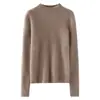 Camiseta básica 100% cachemira pura, nuevo estilo otoño e invierno, cuello semi-alto, corte ajustado, suéter de punto acanalado para mujer