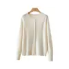 Cárdigan de cuello redondo cepillado de seda, cachemir y lana para mujer, chaqueta de punto versátil simple y elegante, top cepillado para otoño