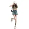 Falda corta de mezclilla retro americana para mujer, falda-pantalón ajustada y sexy que realza las caderas, minifalda de cintura alta para verano